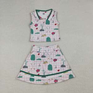 GSD2860 rts Vestido de verano para niña, hasta la rodilla, verde, con estampado de lunares cruzados, sin mangas, venta al por mayor - Product Image 5
