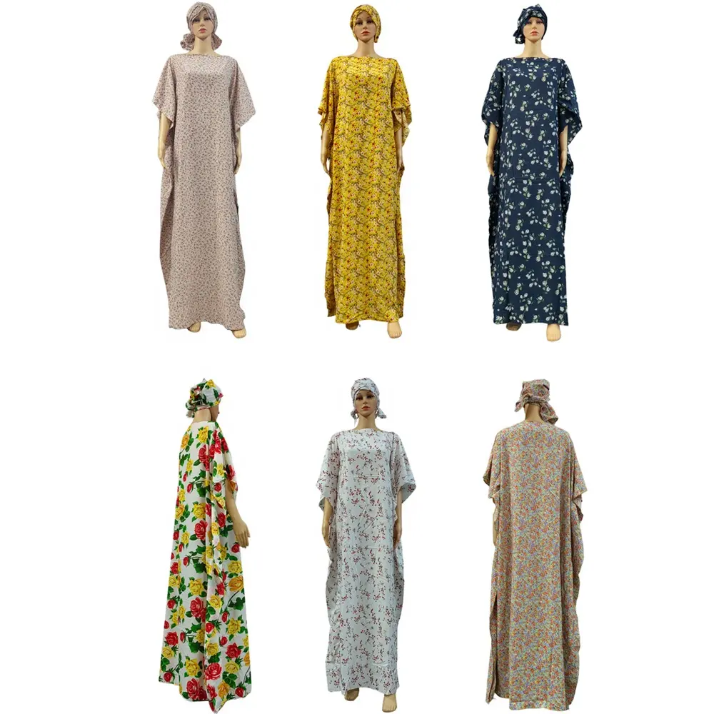 Londense Vrouwen Kaftans Jurken Gratis Size Plus Size Bloemen Korte Mouw Abaya Lange Jurk Met Hoofddoek Mode Afrika Vrouwen Abaya