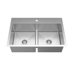 Évier de cuisine double cuve carrée sur mesure en acier inoxydable SUS304 brossé anti-traces de doigts, à montage par le haut et à double paroi profonde - Product Image 2