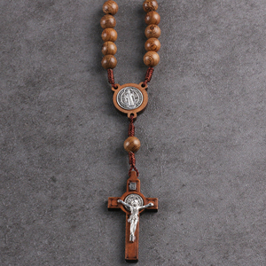 8mm 자동차 백미러 묵주 10 년 보호 목재 비즈 가톨릭 채플릿 (성 베네딕트 우드) - Product Image 5