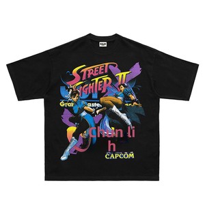 T-shirt Hip-Hop RULEE Chun-Li Vintage Street Fighter Cartoon Heavyweight Retro a Maniche Corte con Stampa - Product Image 6