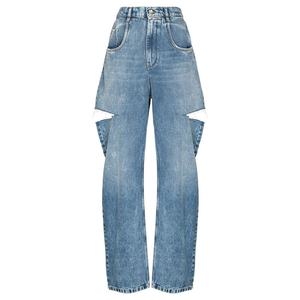 Jean en denim bleu personnalisé pour femme, taille haute, coupe droite, déchiré - Product Image 2