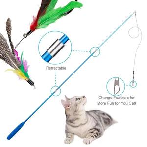 New Colorful Feather <b>Fishing</b> Rod Caterpillar Bell Replaceable Head Cat Teaser Stick Pet Cat <b>Toy</b> Set - Product Image 2