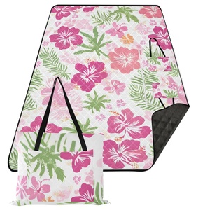 Outdoor Hawaiian Tropical Flower Zipper Picnic <b>Mat</b> Extra <b>Large</b> Foldable Women's Handbag Custom Beach Blanket Picnic Bag - Product Image 1