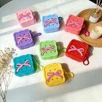 Pochette de rangement carrée en silicone DIY avec breloques amovibles, motif dessin animé mignon pour écouteurs, pour enfants et filles