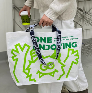Double Handle Custom logo Grocery Coated Recycled Promotional Waterproof Reusable Laminated Tote Bags Eco PP Woven Shopping Bag