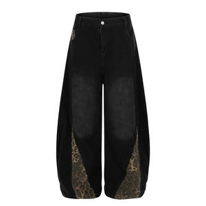 Celana Jeans Denim Motif Leopard Panel Cuci Baru untuk Pria, Celana Denim Motif Hewan Kaki Lebar untuk Pemakaian Sehari-hari, Produk Tren 2026 - Product Image 3