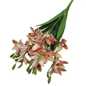 Factory price wholesale Silk Cloth Tiger Orchid Artificial Orchid Flower For Wedding 5 Forks Artificial Orchid Flower
