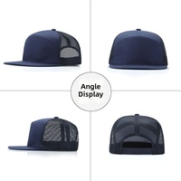 Casquette Trucker 7 Panneaux à Visière Plate, Dos en Maille Respirant, Snapback, Logo Personnalisé, Vierge, Unisexe, Réglable, Structurée, pour l'Été, Vente en Gros