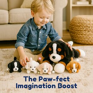 Peluches de Perro - Mamá Bernés con 4 Cachorros en su Barriga, Peluche Súper Suave y Abrazable, Lavable, Imaginativo, para Niños - Product Image 2
