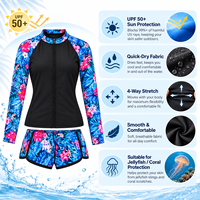 Ensemble Rash Guard à manches longues pour femmes UPF 50+ Séchage rapide Fermeture éclair sur le devant Surf Plongée Sports nautiques Top et short