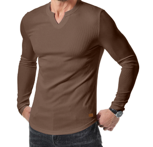 T-shirt à col en V pour homme, couleur unie, décontracté, mode automne-hiver, chemise à manches longues pour homme - Product Image 5