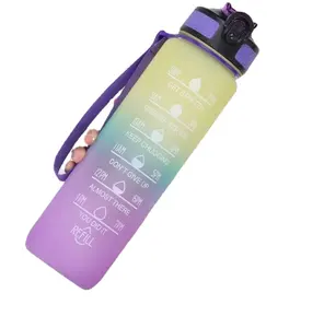 Wanyueji Factory 32oz BPA Free Leakproof Fitness Water Bottle with Time Marker and Straw for Gym and Sports