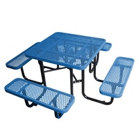 Mobilier d'extérieur commercial revêtement thermoplastique table de pique-nique carrée en acier extérieur restaurant patio table à manger en métal chaise