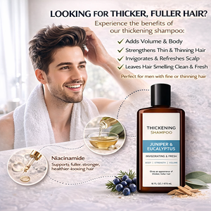 Shampooing Épaississant et Volumisant Anti-Pelliculaire Juniper Eucalyptus <span class=keywords><strong>pour</strong></span> Hommes, Qualité Barbier, <span class=keywords><strong>Cheveux</strong></span> Fins et <span class=keywords><strong>Bouclés</strong></span>, Végétalien, Sans Silicone, Marque Privée - Product Image 4