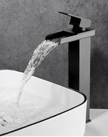 Robinet de lavabo HLK de style moderne en acier inoxydable avec valve en céramique, type cascade, à poser sur le comptoir, finition chromée, vente en gros