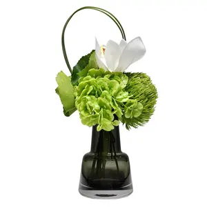 Ev noel yeni yıl sevgililer günü masa Centerpiece dekor için cam vazo ile yapay orkide çiçekler ve yapraklar