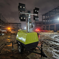 5m-7m AC/DC Dieselgenerator mit 4x1000W Mobiler LED-Lichtturm Teleskopmast Tragbarer Außenbeleuchtungsturm