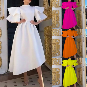 ชุดเดรสสำหรับงานปาร์ตี้ S-5XL สง่างามสำหรับผู้หญิงชุดเดรสแขนยาวทรงใบ<span class=keywords><strong>บัว</strong></span>คู่สีทึบเดรสไซส์ใหญ่พิเศษ - Product Image 1