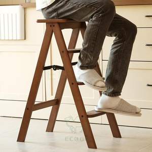 Escalera de Bambú Natural de 4 Niveles, Moderna, Plegable, Antideslizante, Multifuncional, Ligera, Portátil y Ecológica - Product Image 5