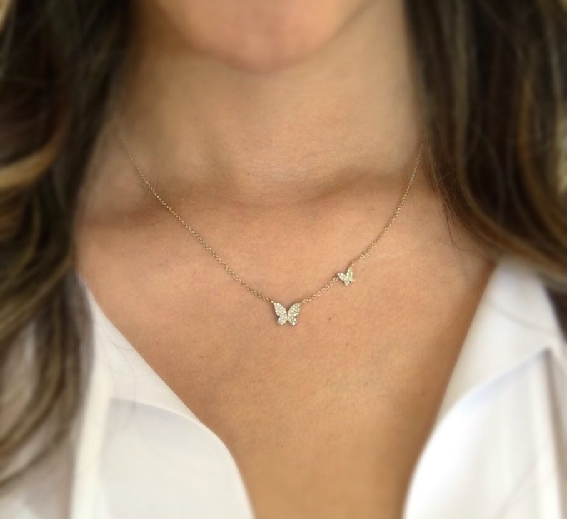 Collana Farfalla In Argento S925 Placcato Con Zirconia Cubica - Gioiello Donna E Ragazza - Luccichio Intenso