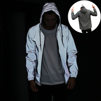 Nuit haute vision capuche amovible rue hommes nylon polyester noir maille réfléchissant pull sur équitation sport sécurité à capuche veste