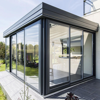 Gazebo Bioclimático de Alta Resistencia con Techo de Vidrio Templado y Puertas Corredizas de Vidrio, Pérgola para Patio, Sala de Estar al Aire Libre