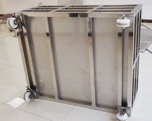 उच्च गुणवत्ता वाले उच्च तापमान प्रतिरोधी 304 स्टेनलेस स्टील वनस्पति मछली हस्तांतरण रसोई खाद्य कारखाने के लिए कंटेनर ट्रॉली - Product Image 4