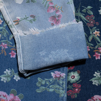 Robe et Blouse Femme/Fille à Motif Botanique Imprimé, en Denim Écologique, Dégradé de Couleurs Naturelles, Motif Floral Vif, Inaltérable, Personnalisable, Coupe Basse