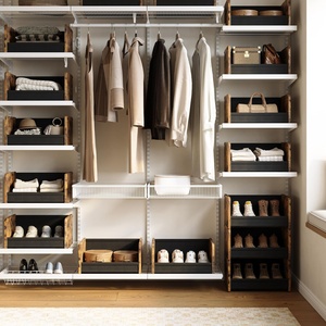 FOUCSSOMEI <span class=keywords><strong>Étagère</strong></span>s de rangement modulaires en bois et métal à 4 niveaux, empilables, de type armoire au sol, avec design breveté - Product Image 2