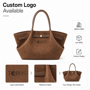 Sac à main en daim à imprimé léopard avec logo personnalisé pour femmes, sac fourre-tout de grande capacité <span class=keywords><strong>marron</strong></span>, sac à bandoulière rétro, vente en gros OEM/ODM - Product Image 1