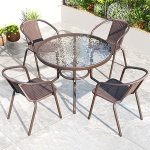 Ensemble de salle à manger d'extérieur mince de qualité supérieure <span class=keywords><strong>pour</strong></span> terrasse, avec <span class=keywords><strong>table</strong></span> circulaire en verre, idéal <span class=keywords><strong>pour</strong></span> les petits espaces arrière étroits - Product Image 5