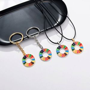 Wholesale United Nations Sustainable Development Metal Pendant Custom Metal Enamel Keychain Metal Rainbow Commemorative <b>Badge</b> - Product Image 1