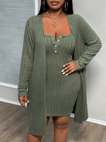 Ensemble de mode deux pièces en tricot pour femmes grande taille, style automne, nouveau, décontracté, uni, brodé, longueur genou