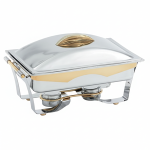 Plato de frotamiento de acero inoxidable con acabado de espejo antiguo con diseño vintage para buffets de boda y eventos - Product Image 1