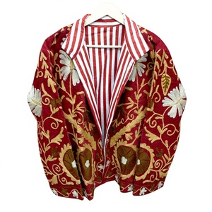 Hand Embroidery Quilted <b>Jacket</b> Red Floral Mandarin Collar 100% Cotrise Ethnic Winter Custom Logo Breathable Eco-Friendly Women's - Product Image 1