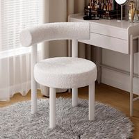 Chaise de maquillage moderne, tabouret de coiffeuse élégant, chaise de salle à manger ronde en velours blanc avec pieds en métal pour la maison et l'hôtel