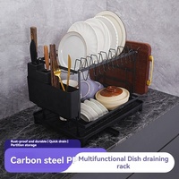 Égouttoir à vaisselle robuste en acier au carbone à deux niveaux, support à couverts détachable pratique, organisateur compact pour bols et assiettes sur comptoir de cuisine