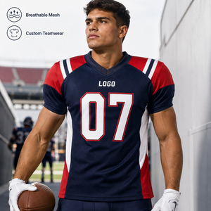 Camiseta de Fútbol Americano Personalizada, Jersey de Equipo Transpirable con Cuello en V, Impresión de Número, Manga Corta, Uniforme de Entrenamiento OEM - Product Image 1