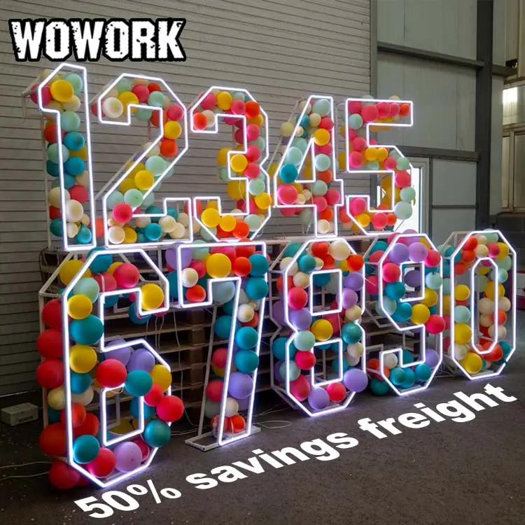 2024 WOWORK metal número balão mosaico letras quadro para casamento festa aniversário decoração