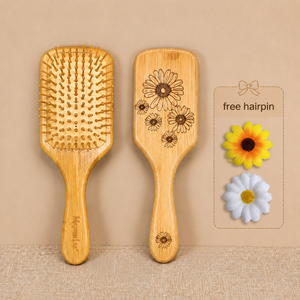Spazzola per capelli in bambù all'ingrosso con cuscino d'aria, districante, massaggiante per il cuoio capelluto, con denti in nylon, motivo a <span class=keywords><strong>margherita</strong></span>, per la crescita dei capelli - Product Image 2