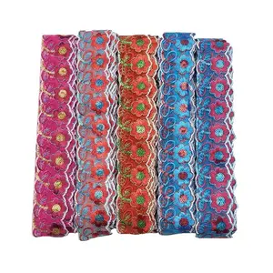Laços africanos bordados de lantejoulas, coloridos, 5cm de largura, guarnição para roupas
