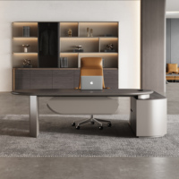 Escritorio Ejecutivo Contemporáneo con Superficie Flotante, Mesa de Oficina de Lujo para CEO, Escritorio para Jefe con Estructura Metálica para Oficina Moderna