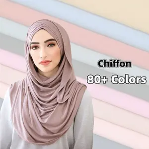 SC01 Hijab Cap Lieferant Großhandel Mode Frauen Muslim Soft Chiffon Plain Jersey Baumwolle Hijab Schal Ethnische Schals