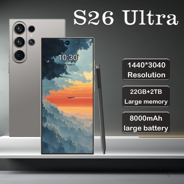 High Resolution S26 Ultra Android Smartphone 8000mAh Big Battery Ten-Core CPU 108MP Beauty Camera