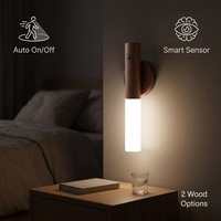Lampu Kabinet LED Sensor Gerak Kayu Asli Magnetik Isi Ulang PIR Otomatis Nyala/Mati Tipe-C Baterai 500mAh Portabel