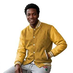 Veste universitaire grise pour homme avec manches blanches, coupe classique, col rabattu, fermeture boutonnée, plusieurs couleurs disponibles, personnalisable - Product Image 3