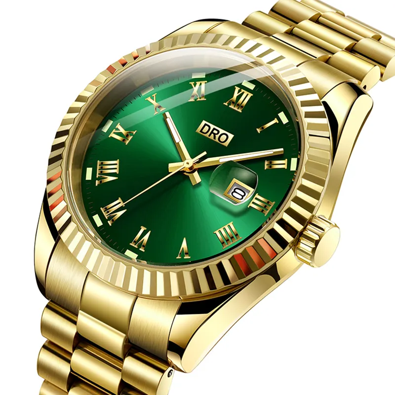 男性のための高品質の豪華な304ステンレス鋼バンドカレンダー発光アナログクォーツ腕時計