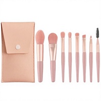 Kit de 8 pinceaux de maquillage portables en gros, poils synthétiques, manche en plastique, idéal pour le voyage, pour fond de teint, mascara et fard à paupières