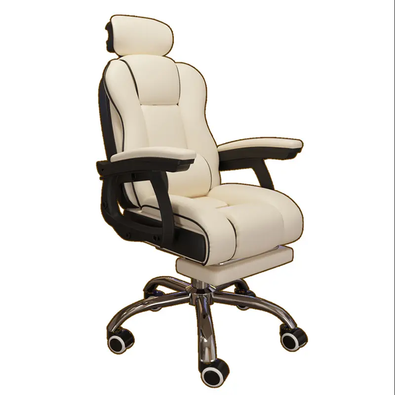 Silla de oficina de carreras blanca, cómoda silla giratoria reclinable de jefe, silla de oficina ergonómica de cuero ejecutivo con lujo